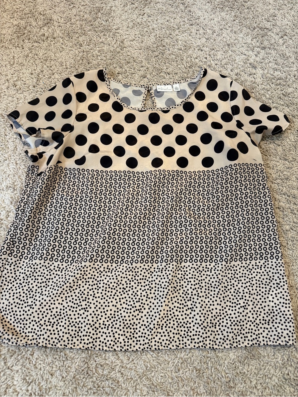 Kim Rogers Beige and Black Polka Dot Short Sleeve Top